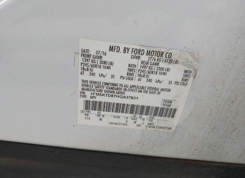 Photo 9 of 2017 Ford Explorer XLT (VIN 1FM5K7D87HGA37831)