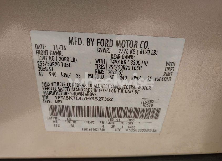 Photo 9 of 2017 Ford Explorer XLT (VIN 1FM5K7D87HGB27352)