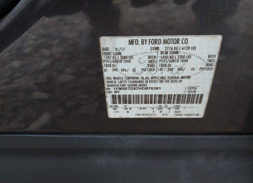 Photo 9 of 2017 Ford Explorer XLT (VIN 1FM5K7D87HGB76261)