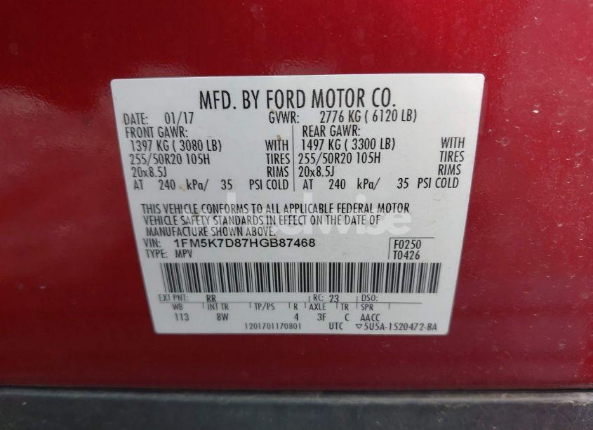 Photo 9 of 2017 Ford Explorer XLT (VIN 1FM5K7D87HGB87468)