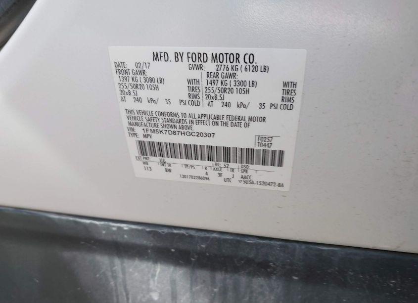 Photo 9 of 2017 Ford Explorer XLT (VIN 1FM5K7D87HGC20307)