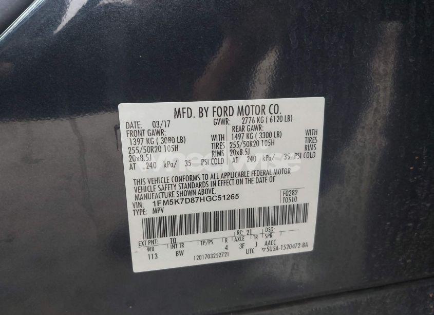 Photo 9 of 2017 Ford Explorer XLT (VIN 1FM5K7D87HGC51265)