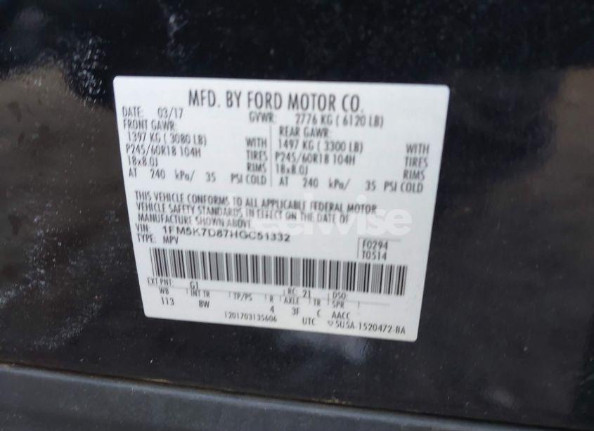 Photo 9 of 2017 Ford Explorer XLT (VIN 1FM5K7D87HGC51332)