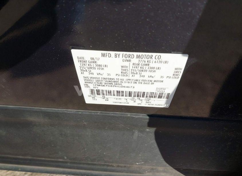 Photo 9 of 2017 Ford Explorer XLT (VIN 1FM5K7D87HGD84673)