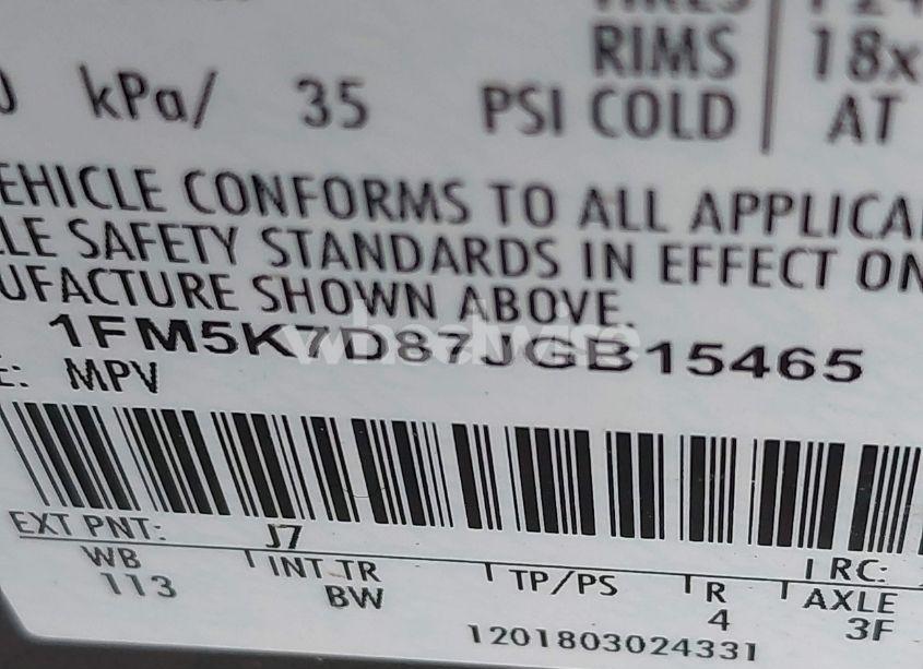 Photo 9 of 2018 Ford Explorer XLT (VIN 1FM5K7D87JGB15465)