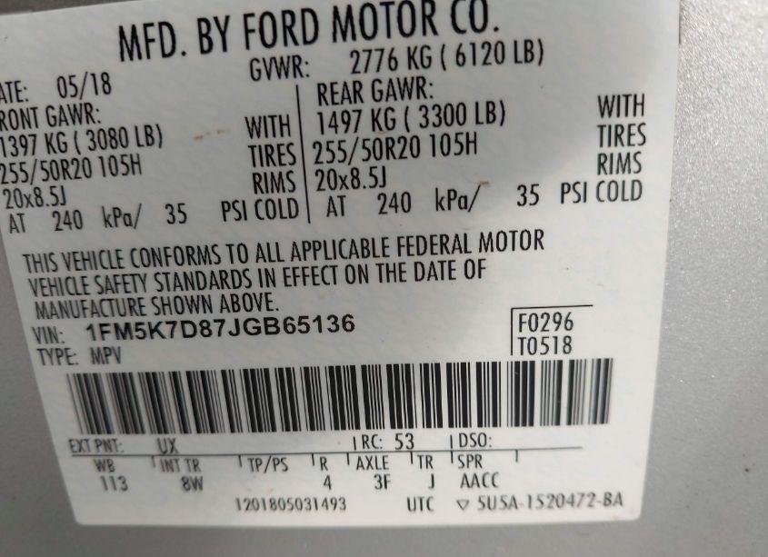 Photo 9 of 2018 Ford Explorer XLT (VIN 1FM5K7D87JGB65136)