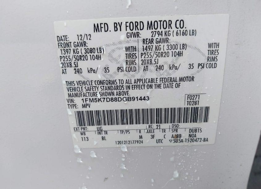 Photo 9 of 2013 Ford Explorer XLT (VIN 1FM5K7D88DGB91443)