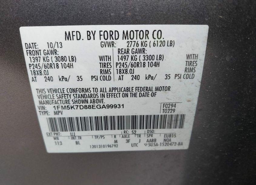 Photo 9 of 2014 Ford Explorer XLT (VIN 1FM5K7D88EGA99931)