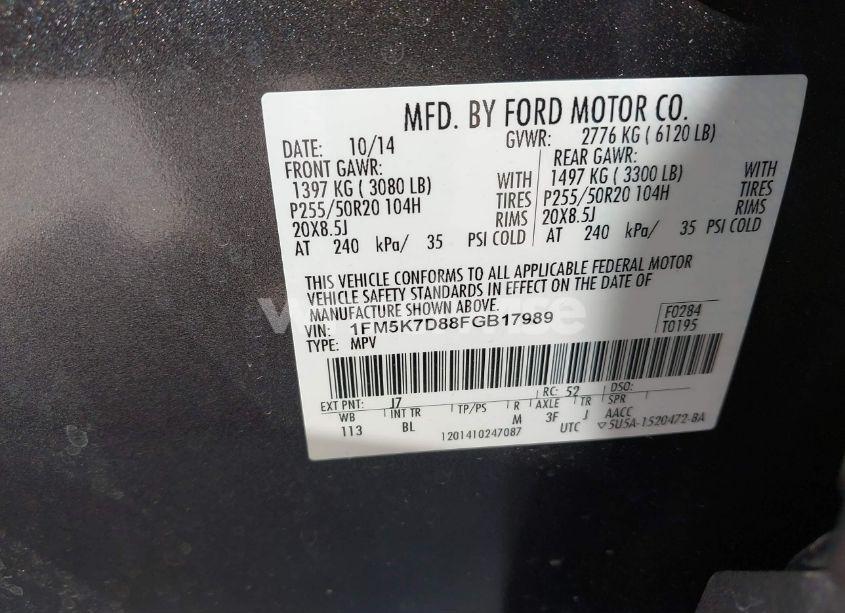 Photo 9 of 2015 Ford Explorer XLT (VIN 1FM5K7D88FGB17989)