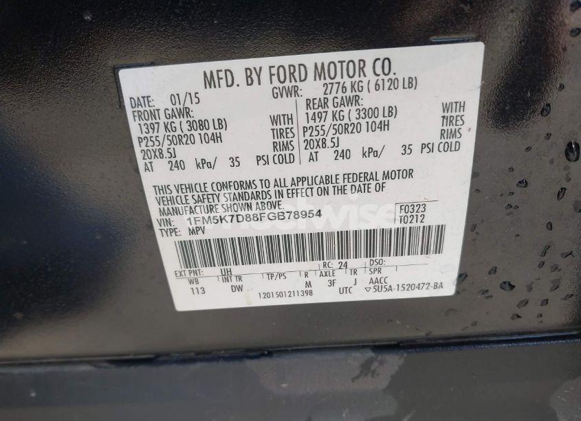 Photo 9 of 2015 Ford Explorer XLT (VIN 1FM5K7D88FGB78954)