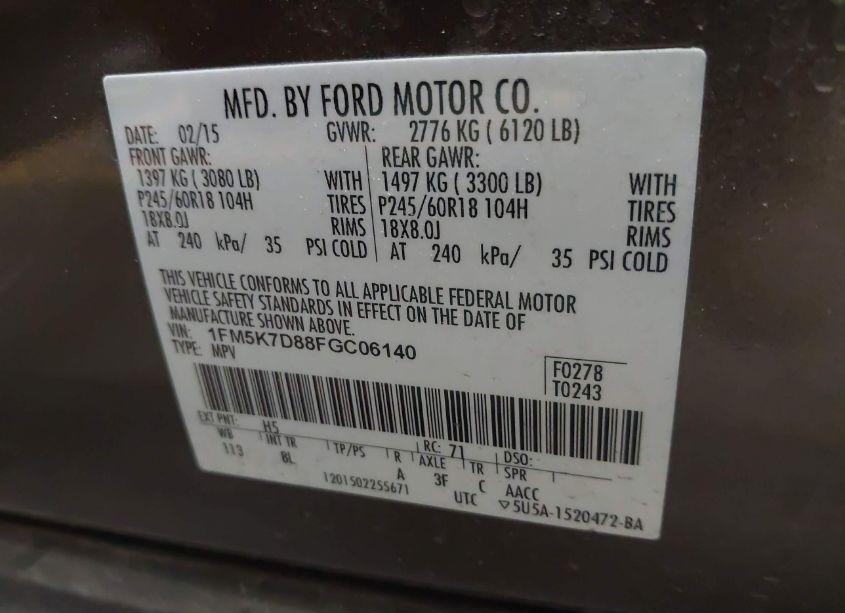 Photo 9 of 2015 Ford Explorer XLT (VIN 1FM5K7D88FGC06140)