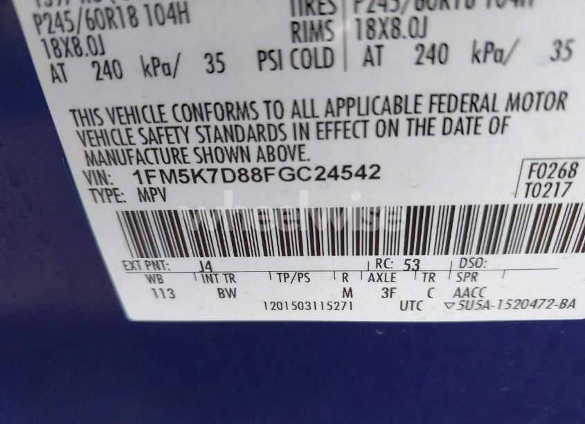 Photo 9 of 2015 Ford Explorer XLT (VIN 1FM5K7D88FGC24542)