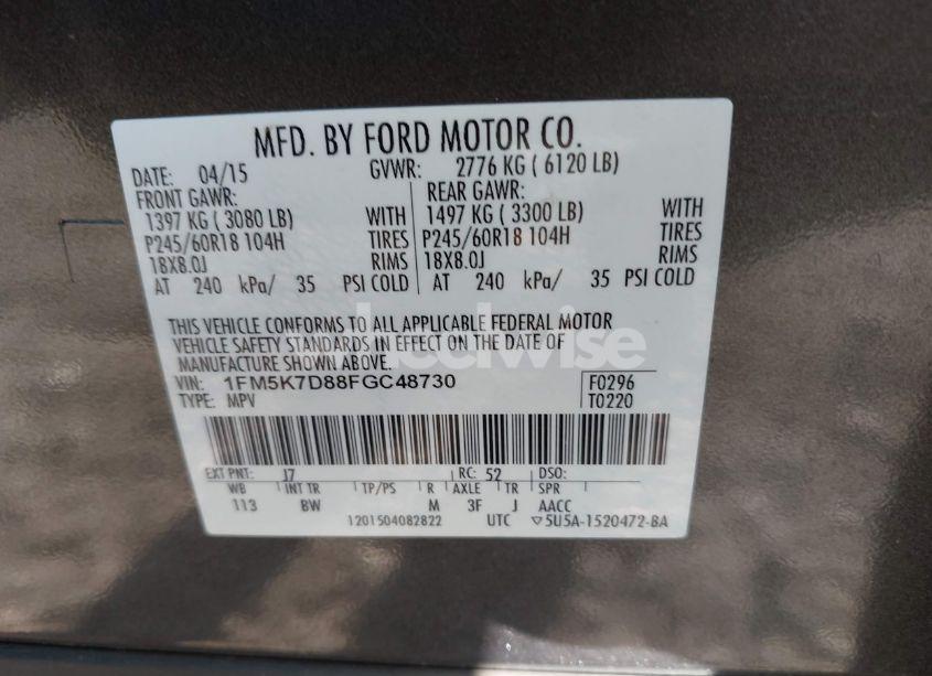 Photo 9 of 2015 Ford Explorer XLT (VIN 1FM5K7D88FGC48730)