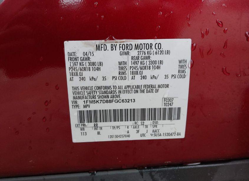 Photo 9 of 2015 Ford Explorer XLT (VIN 1FM5K7D88FGC63213)