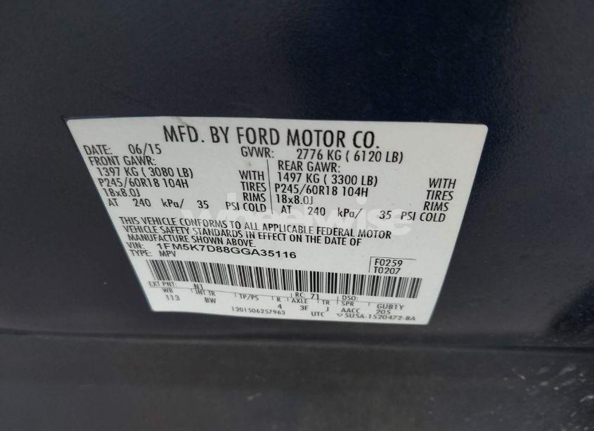 Photo 9 of 2016 Ford Explorer XLT (VIN 1FM5K7D88GGA35116)