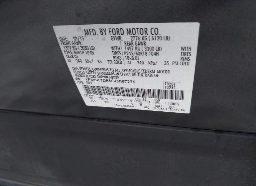 Photo 9 of 2016 Ford Explorer XLT (VIN 1FM5K7D88GGA97275)