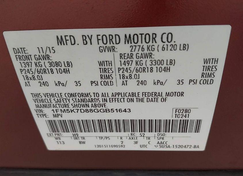 Photo 9 of 2016 Ford Explorer XLT (VIN 1FM5K7D88GGB51643)