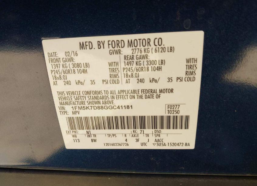 Photo 9 of 2016 Ford Explorer XLT (VIN 1FM5K7D88GGC41181)