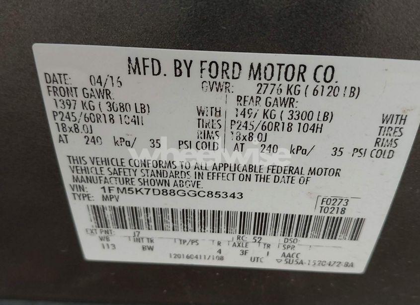 Photo 9 of 2016 Ford Explorer XLT (VIN 1FM5K7D88GGC85343)