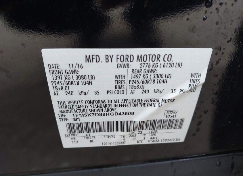 Photo 9 of 2017 Ford Explorer XLT (VIN 1FM5K7D88HGB43608)