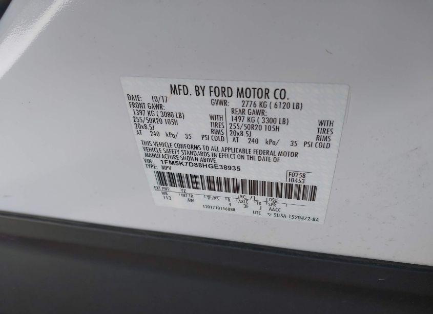 Photo 9 of 2017 Ford Explorer XLT (VIN 1FM5K7D88HGE38935)