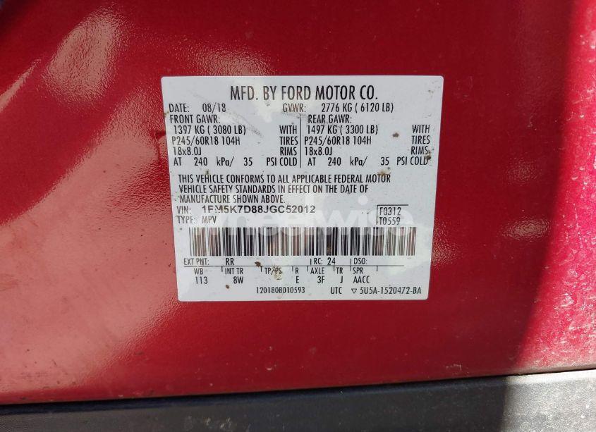 Photo 9 of 2018 Ford Explorer XLT (VIN 1FM5K7D88JGC52012)