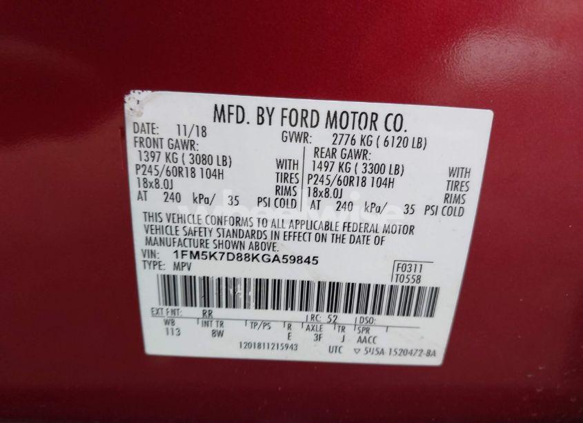 Photo 9 of 2019 Ford Explorer XLT (VIN 1FM5K7D88KGA59845)