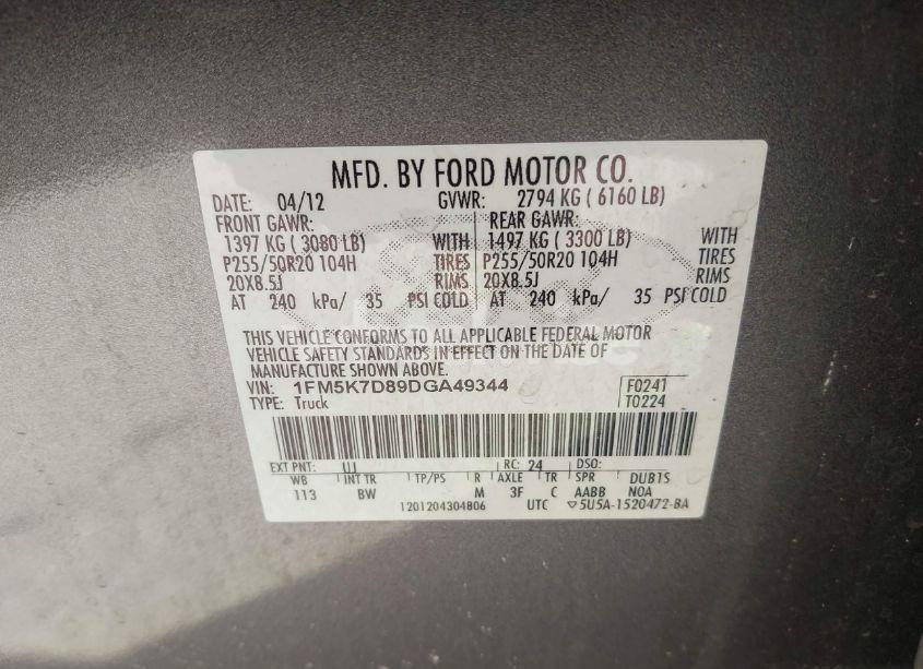 Photo 9 of 2013 Ford Explorer XLT (VIN 1FM5K7D89DGA49344)