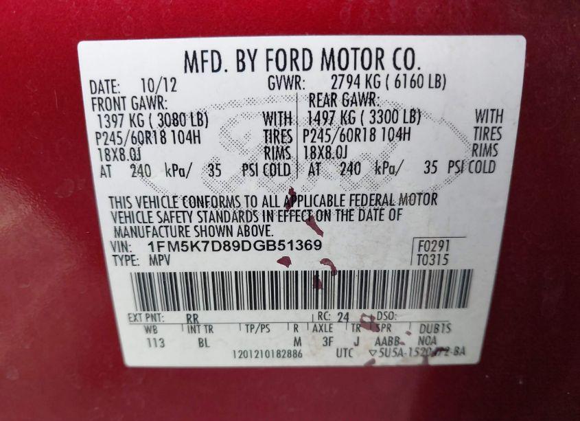 Photo 9 of 2013 Ford Explorer XLT (VIN 1FM5K7D89DGB51369)