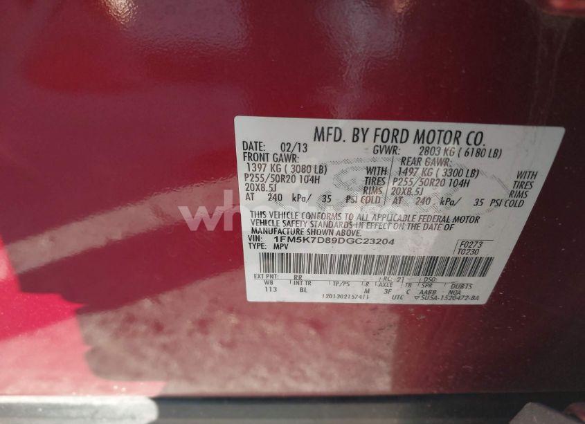 Photo 9 of 2013 Ford Explorer XLT (VIN 1FM5K7D89DGC23204)