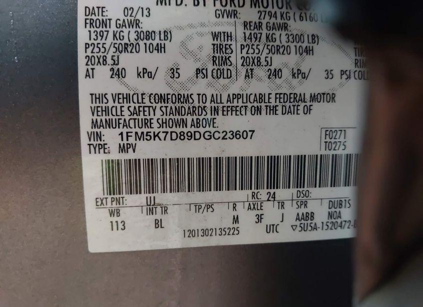 Photo 9 of 2013 Ford Explorer XLT (VIN 1FM5K7D89DGC23607)