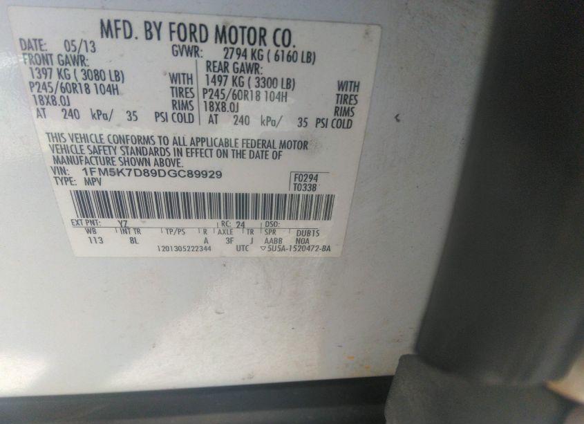 Photo 9 of 2013 Ford Explorer XLT (VIN 1FM5K7D89DGC89929)