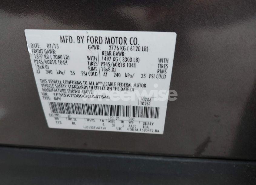 Photo 9 of 2016 Ford Explorer XLT (VIN 1FM5K7D89GGA47548)