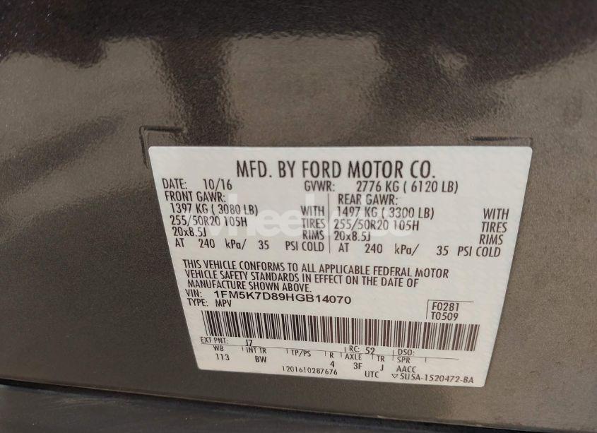 Photo 9 of 2017 Ford Explorer XLT (VIN 1FM5K7D89HGB14070)