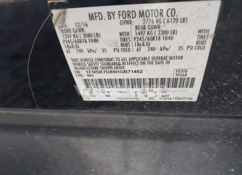 Photo 9 of 2017 Ford Explorer XLT (VIN 1FM5K7D89HGB71482)