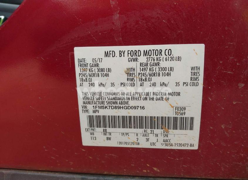 Photo 9 of 2017 Ford Explorer XLT (VIN 1FM5K7D89HGD09716)