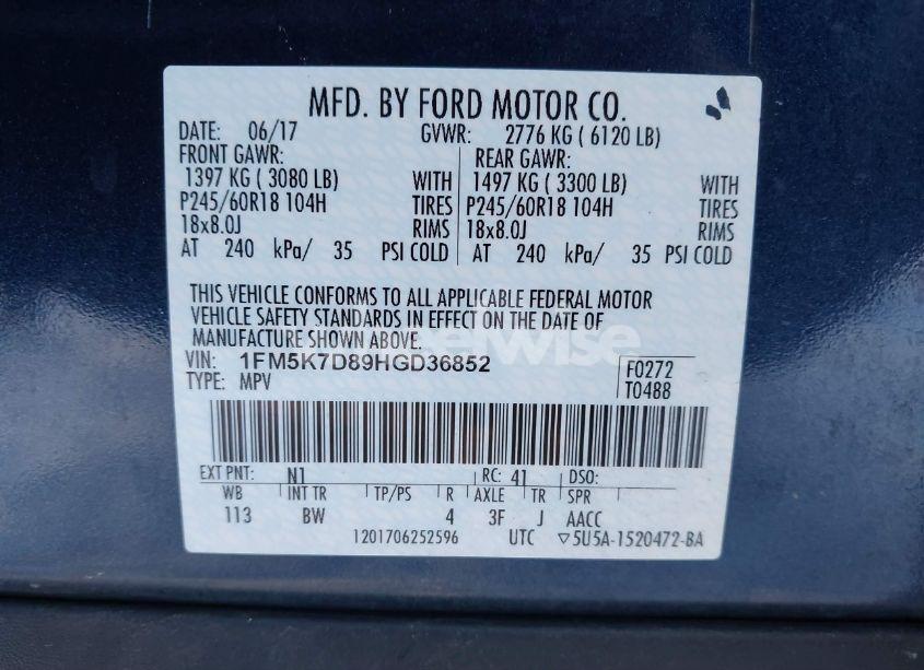 Photo 9 of 2017 Ford Explorer XLT (VIN 1FM5K7D89HGD36852)