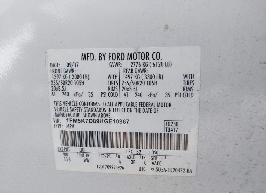 Photo 9 of 2017 Ford Explorer XLT (VIN 1FM5K7D89HGE10867)