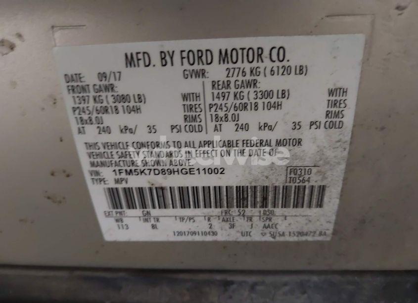 Photo 9 of 2017 Ford Explorer XLT (VIN 1FM5K7D89HGE11002)