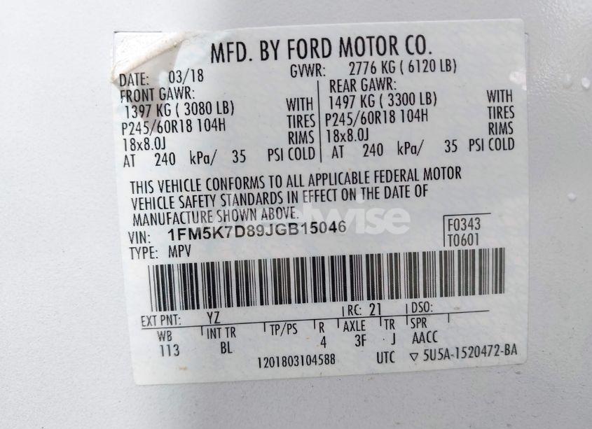 Photo 9 of 2018 Ford Explorer XLT (VIN 1FM5K7D89JGB15046)