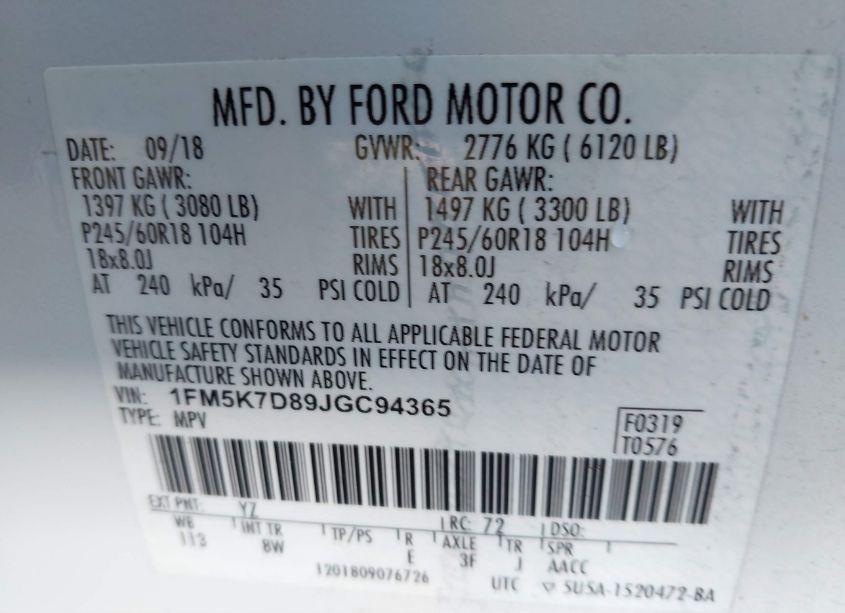 Photo 9 of 2018 Ford Explorer XLT (VIN 1FM5K7D89JGC94365)