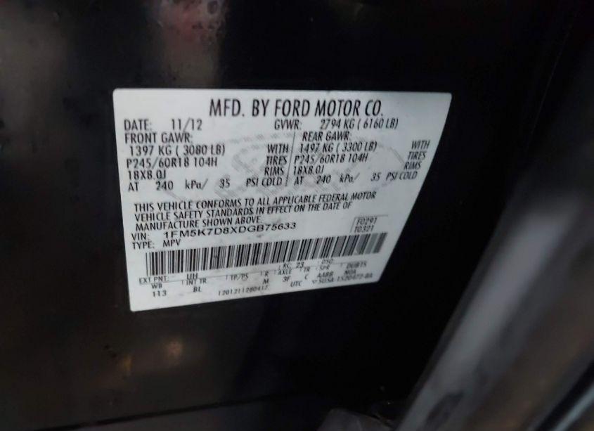 Photo 9 of 2013 Ford Explorer XLT (VIN 1FM5K7D8XDGB75633)