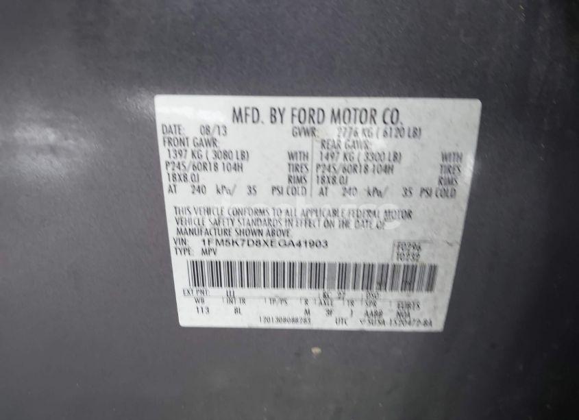 Photo 9 of 2014 Ford Explorer XLT (VIN 1FM5K7D8XEGA41903)