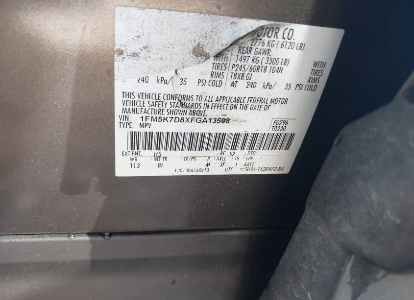 Photo 9 of 2015 Ford Explorer XLT (VIN 1FM5K7D8XFGA13598)