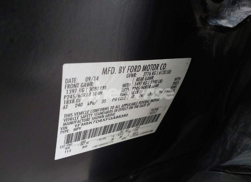 Photo 9 of 2015 Ford Explorer XLT (VIN 1FM5K7D8XFGA95350)