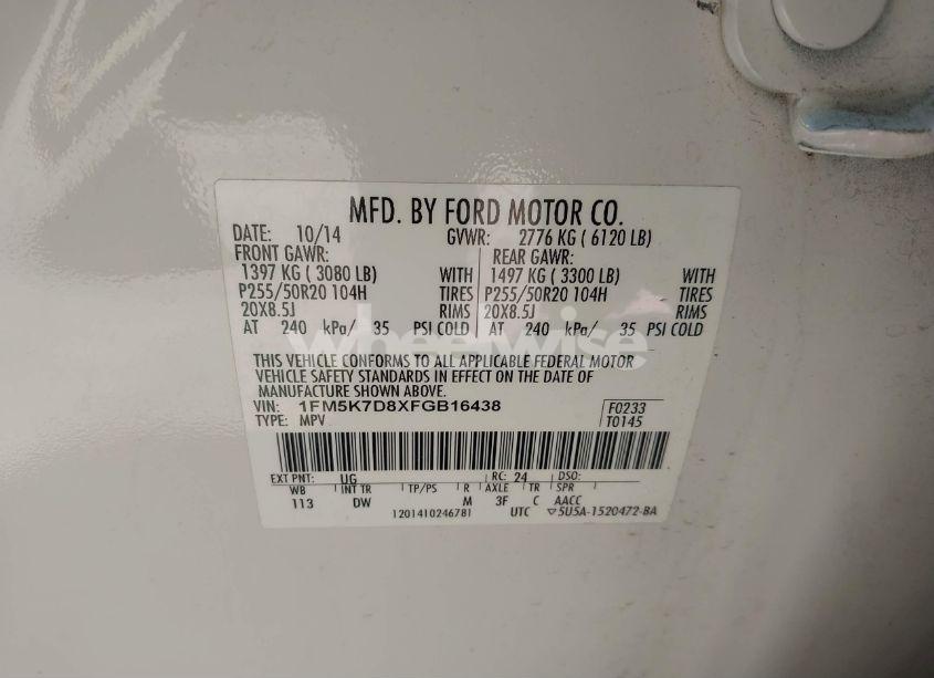 Photo 9 of 2015 Ford Explorer XLT (VIN 1FM5K7D8XFGB16438)