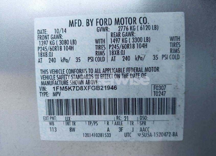 Photo 9 of 2015 Ford Explorer XLT (VIN 1FM5K7D8XFGB21946)