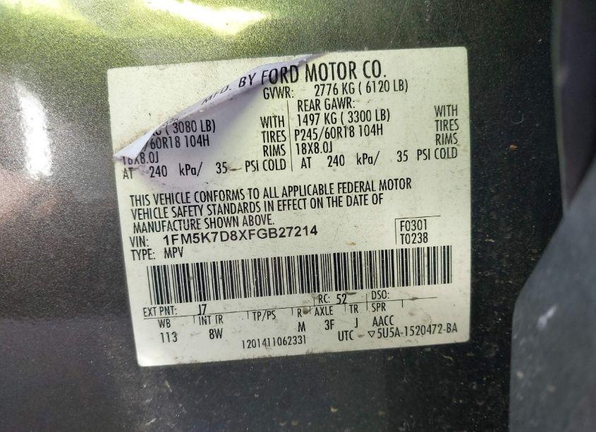 Photo 9 of 2015 Ford Explorer XLT (VIN 1FM5K7D8XFGB27214)