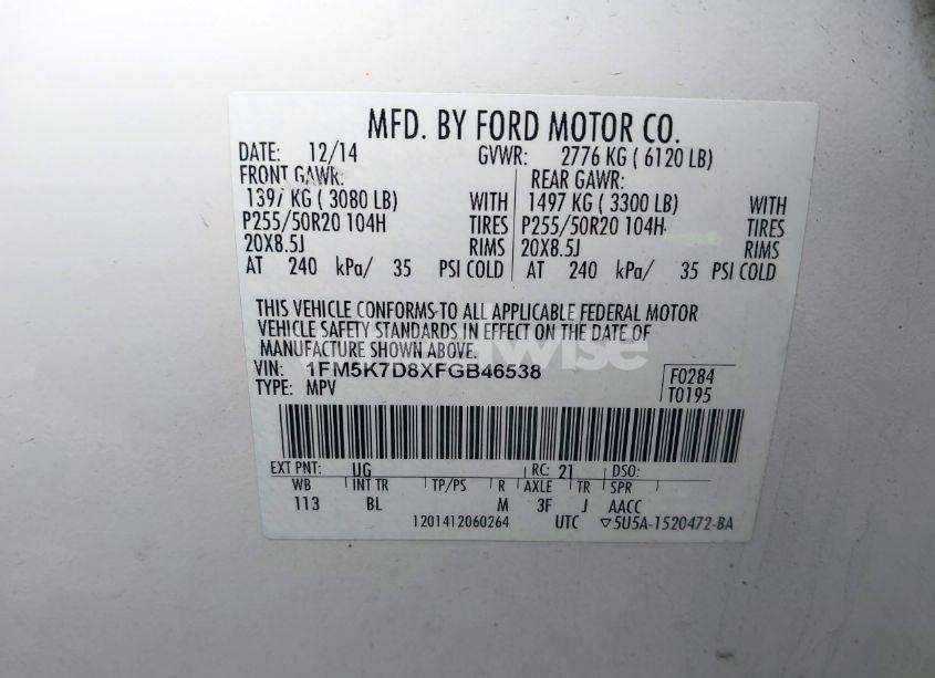 Photo 9 of 2015 Ford Explorer XLT (VIN 1FM5K7D8XFGB46538)