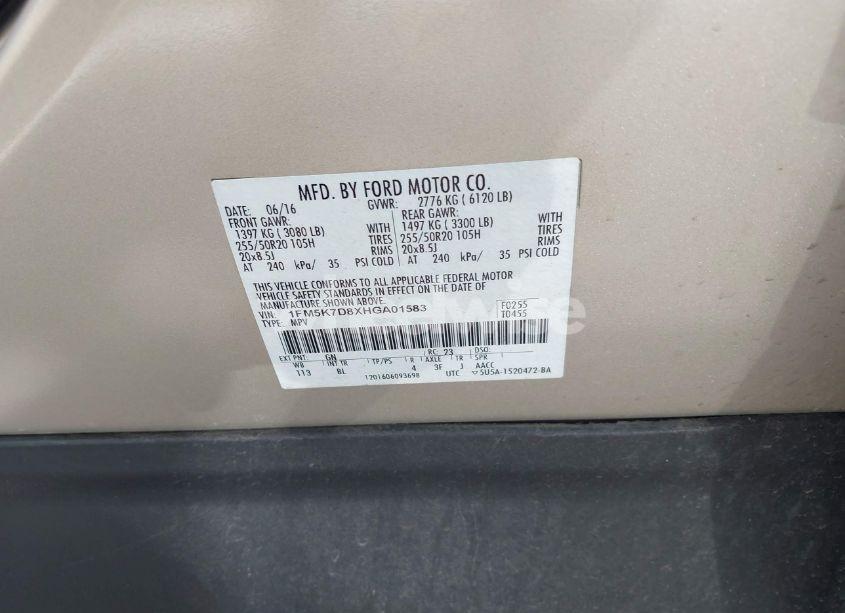 Photo 9 of 2017 Ford Explorer XLT (VIN 1FM5K7D8XHGA01583)